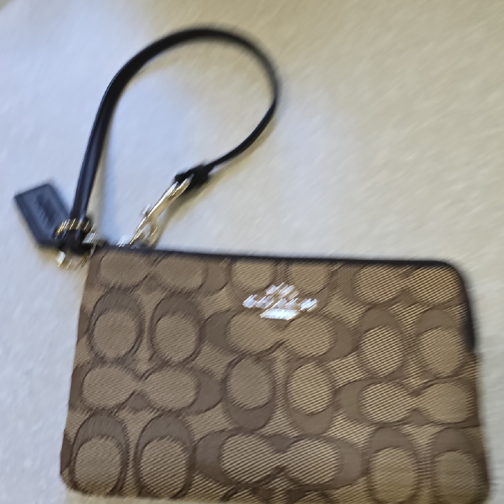 Coach Tan and Brown Signature Wristlet